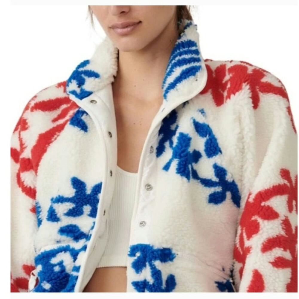 Free People Red White and Blue Floral Sherpa Jacket - Picture 9 of 16